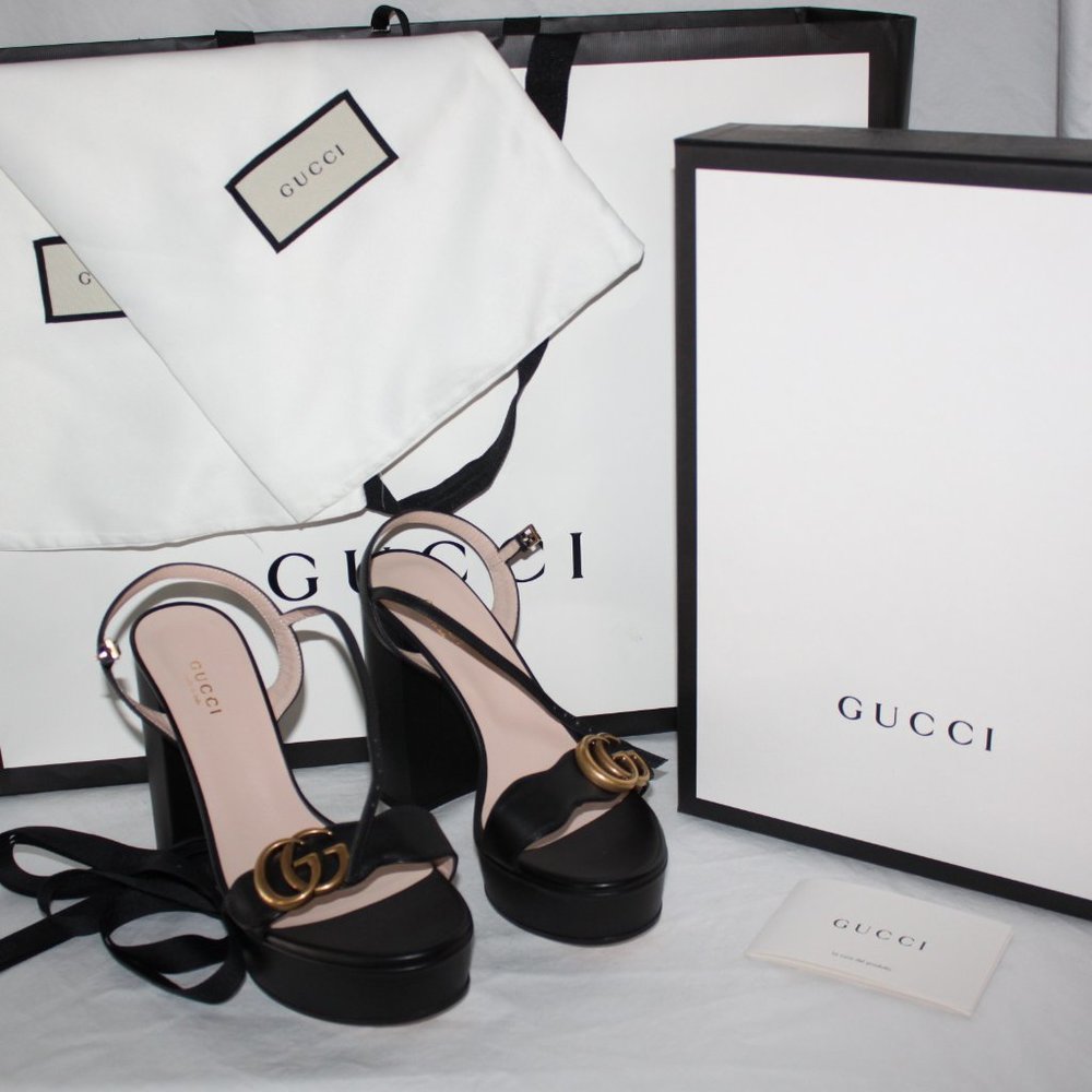Gucci Double G Womens Shoes Size 36+ Black Strappy